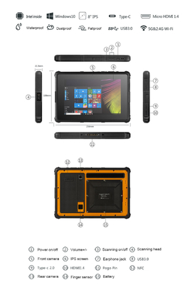 IP67 8 इंच टैबलेट बीहड़ पीसी एचडी सनलाइट पठनीय 800 × 1280 स्क्रीन